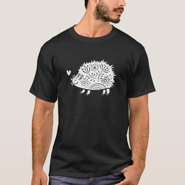 Niedlicher Igel Graphische Blume mit Herzinsuffizi T-Shirt (Vorderseite)