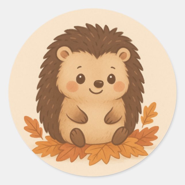 Niedlicher Igel Herbst Runder Aufkleber (Vorderseite)