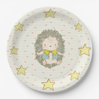 Niedlicher Igel Herz-Sterne Kinderdusche Pappteller