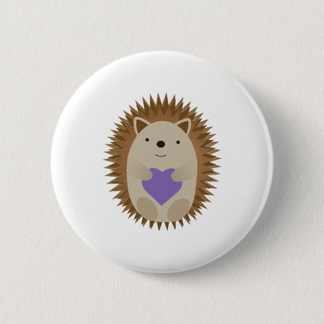 Niedlicher Igel Holidning a Lila Heart Button (Vorderseite)