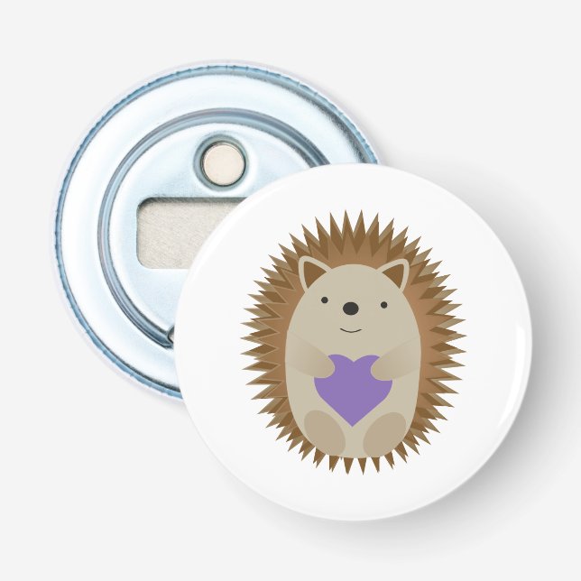 Niedlicher Igel Holidning a Lila Heart Flaschenöffner (Vorderseite)