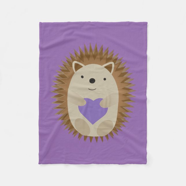 Niedlicher Igel Holidning a Lila Heart Fleecedecke (Vorderseite)