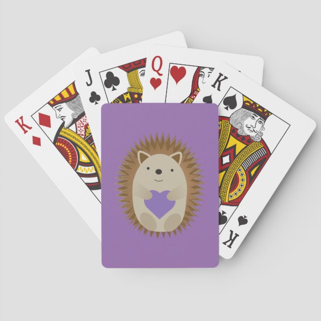 Niedlicher Igel Holidning a Lila Heart Spielkarten (Rückseite)