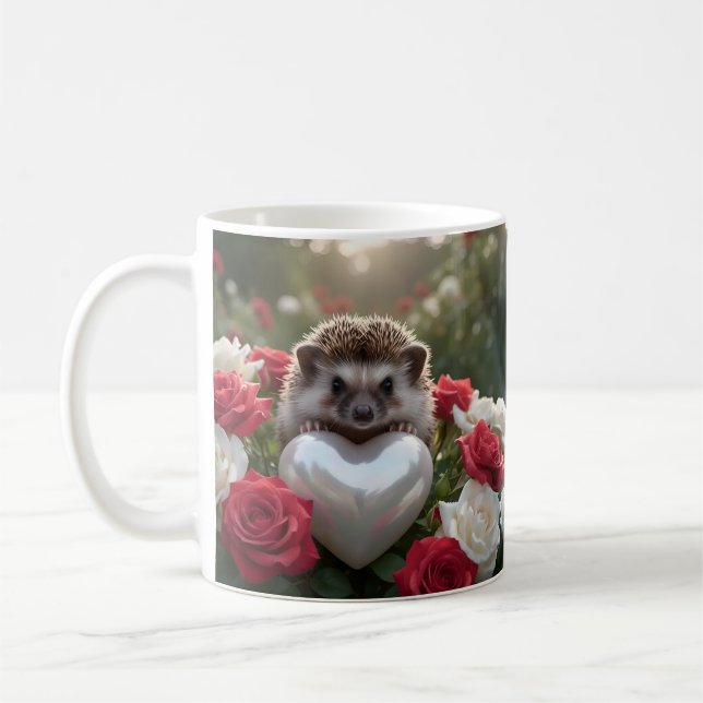 Niedlicher Igel im Juni mit Perlenherz Kaffeetasse (Links)