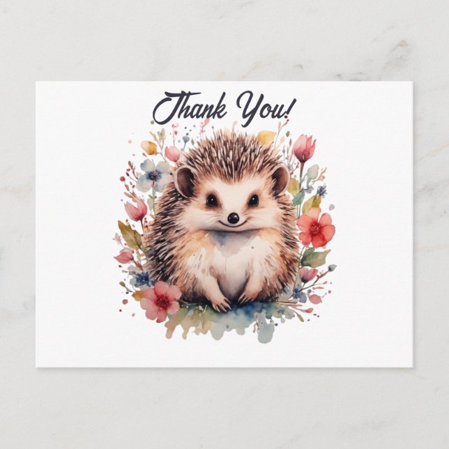 Niedlicher Igel in Aquarell-Blume Vielen Dank Postkarte (Vorderseite)