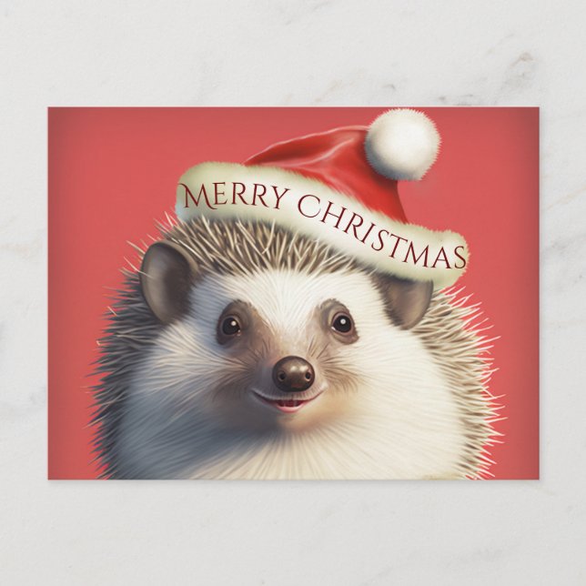Niedlicher Igel in der Weihnachtsmannmütze Postkar Postkarte (Vorderseite)