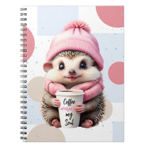 Niedlicher Igel in Pink Hat and Scarf Lieben Kaffe Notizblock