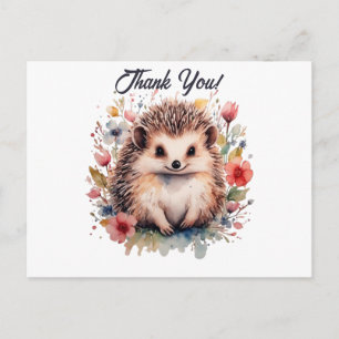 Niedlicher Igel in Wasserfarben Blumen Danke Postkarte