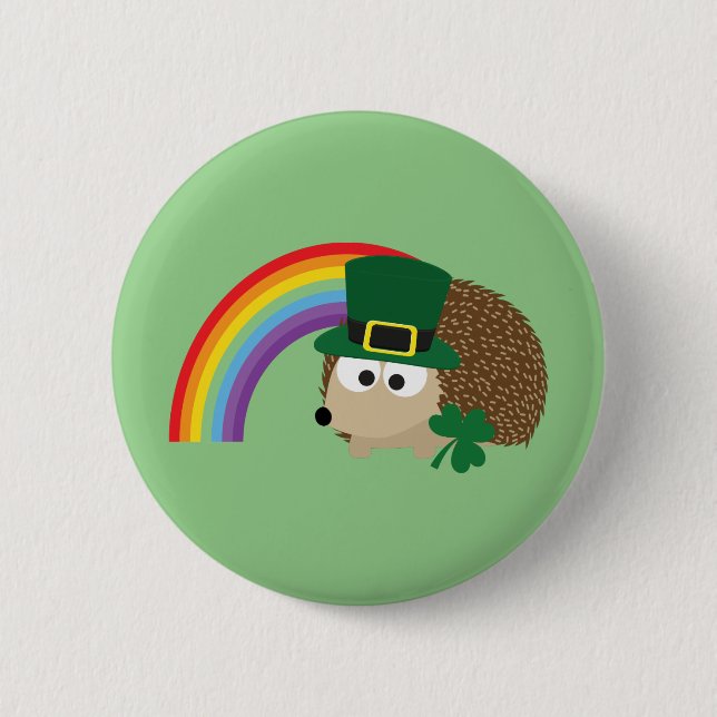 Niedlicher Igel Leprechaun Button (Vorderseite)