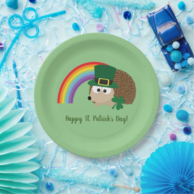 Niedlicher Igel Leprechaun St. Patrick's Day Pappteller (Party)