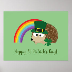 Niedlicher Igel Leprechaun St. Patrick's Day Poster