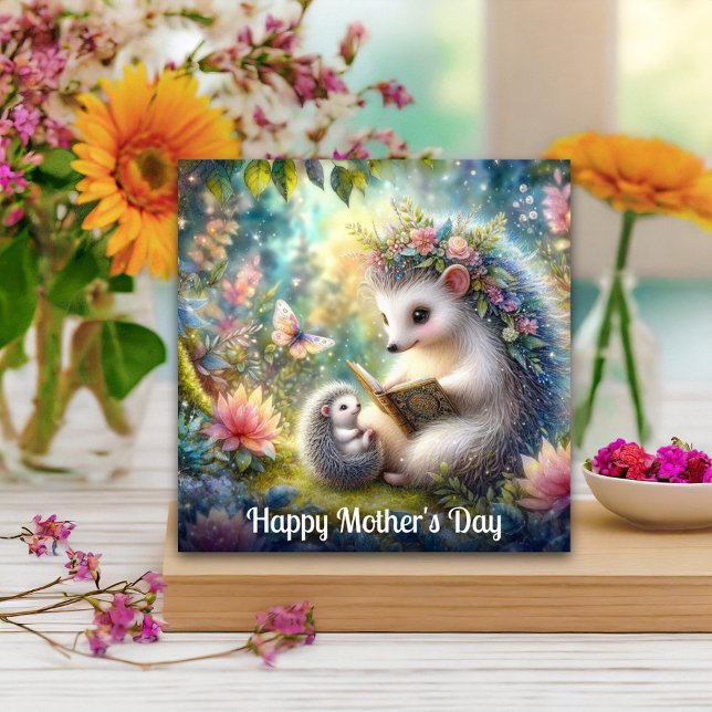 Niedlicher Igel Mama Baby Bedtime Story Mother Day Karte (Von Creator hochgeladen)
