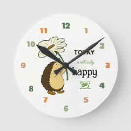 Niedlicher Igel mit Blume Runde Wanduhr