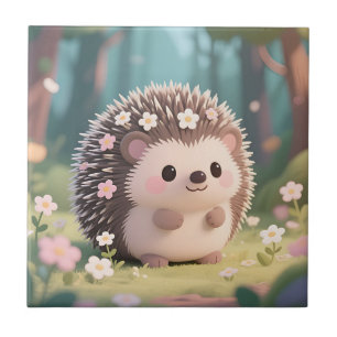 Niedlicher Igel mit Blumen Kawaii Wald Fliese