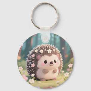 Niedlicher Igel mit Blumen Kawaii Wald Schlüsselanhänger
