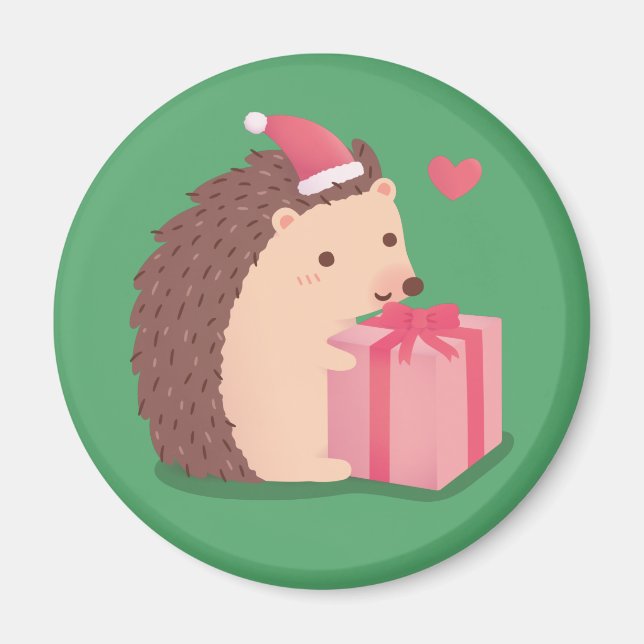 Niedlicher Igel mit Christmas Hat Cartoon Magnet (Vorne)