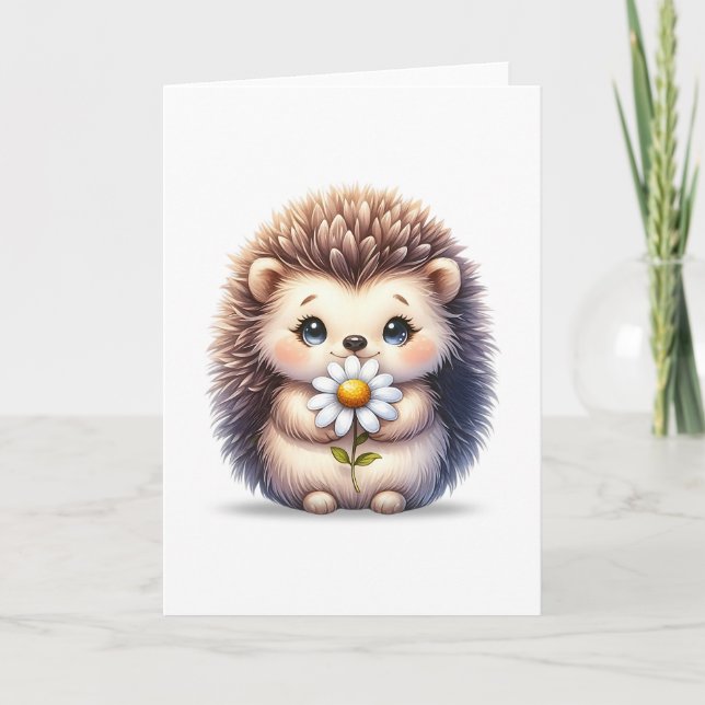 Niedlicher Igel mit Daisy Blank Grußkarte Karte (Vorderseite)
