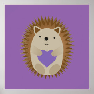 Niedlicher Igel mit einem Lila Herz Poster