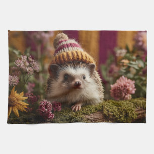 Niedlicher Igel mit einem Strick gestreift Winterh Geschirrtuch