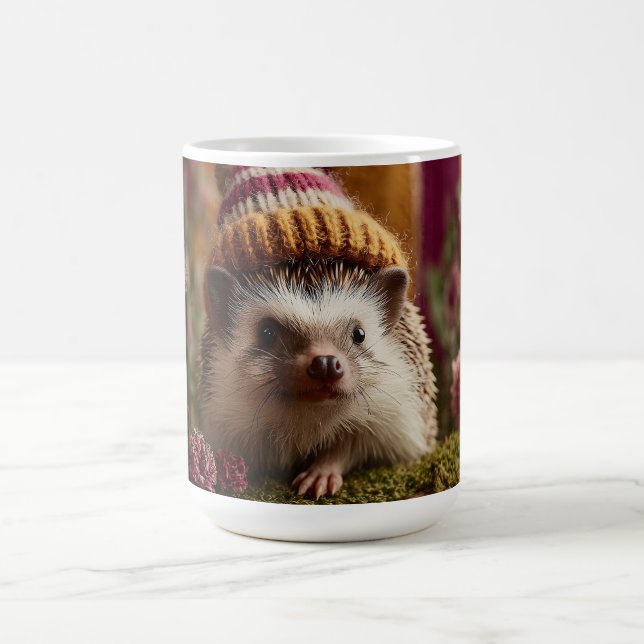 Niedlicher Igel mit einem Strick gestreift Winterh Kaffeetasse (Mittel)