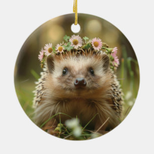 Niedlicher Igel mit einer Krone von Blume Keramik Ornament