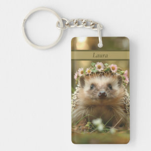 Niedlicher Igel mit einer Krone von Blume Schlüsselanhänger