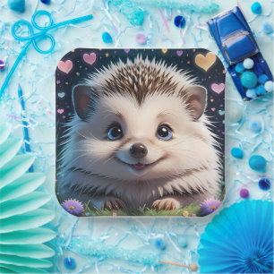 Niedlicher Igel mit großen blauen Augen Pappteller