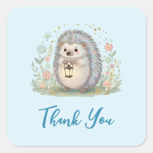 Niedlicher Igel mit Laterne Danke Quadratischer Aufkleber