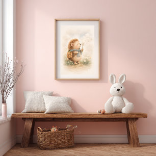 Niedlicher Igel mit Löwenzahn Neutrales Kinderzimm Poster