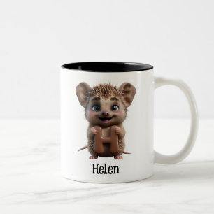 Niedlicher Igel mit Schreibschrift H Zweifarbige Tasse