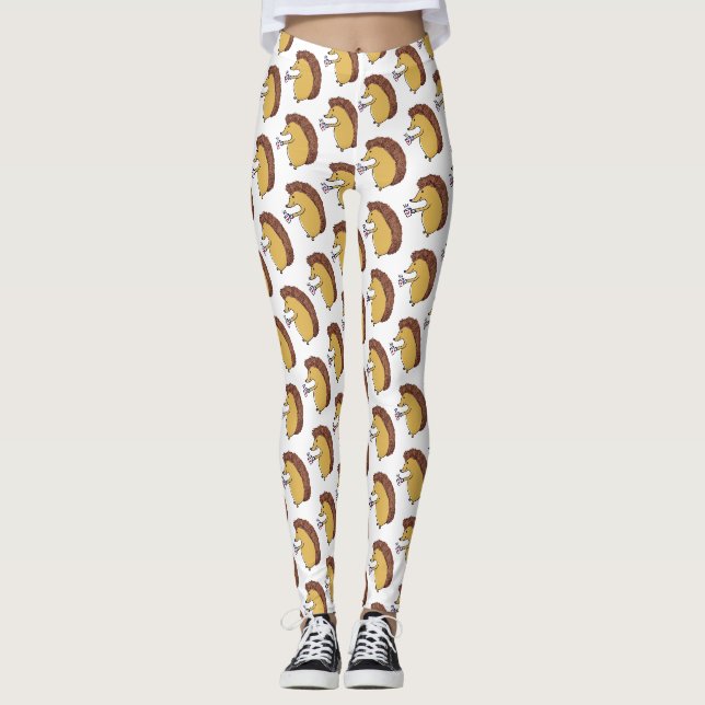 Niedlicher Igel mit Tasse mit heißem Getränk Legie Leggings (Vorderseite)