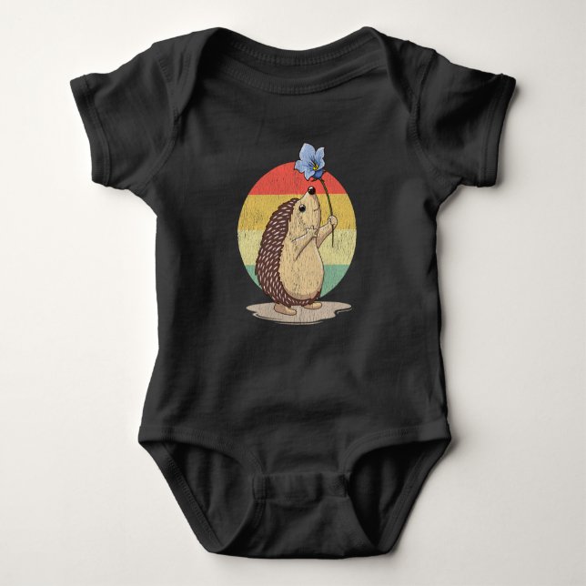 Niedlicher Igel Retro Blume Sonnenuntergang Herbst Baby Strampler (Vorderseite)
