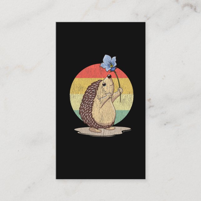 Niedlicher Igel Retro Blume Sonnenuntergang Herbst Visitenkarte (Vorderseite)