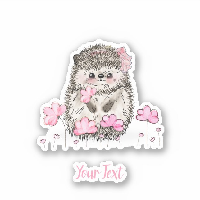 Niedlicher Igel Rosa Blume Text Aufkleber (Vorderseite)
