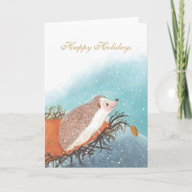 Niedlicher Igel & Schneeflocken Happy Holidays Karte (Vorderseite)