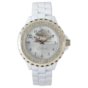 Niedlicher Igel Silberfolie Monogramm Armbanduhr