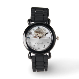 Niedlicher Igel Silberfolie Monogramm Armbanduhr