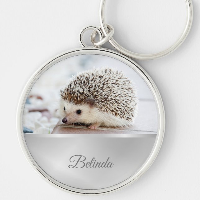 Niedlicher Igel Silberfolie Monogramm Schlüsselanhänger (Vorne)