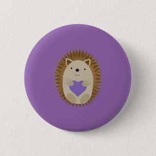 Niedlicher Igel umarmt ein Lila Herz Button