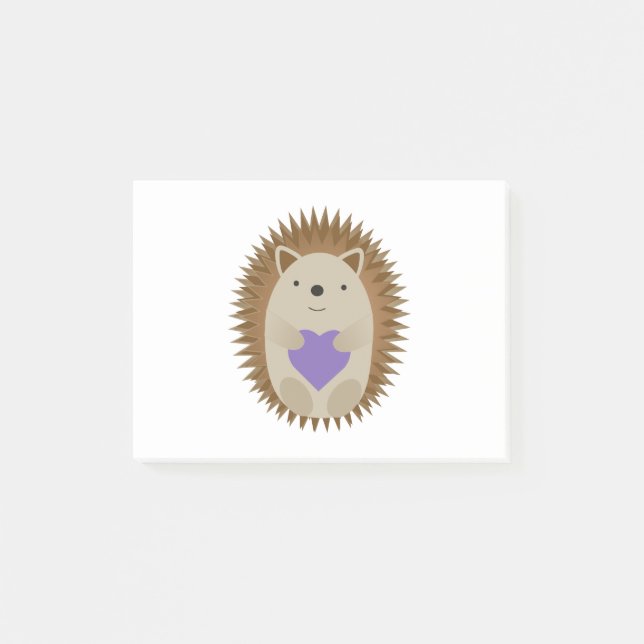 Niedlicher Igel umarmt ein Lila Herz Post-it Klebezettel (Vorderseite)