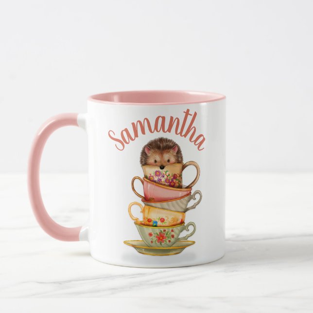 Niedlicher Igel und bunte Teetassen-Tasse Tasse (Links)