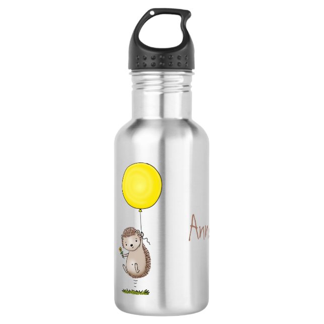 Niedlicher Igel und Muster des Cartoon in Ballon Edelstahlflasche (Vorderseite)