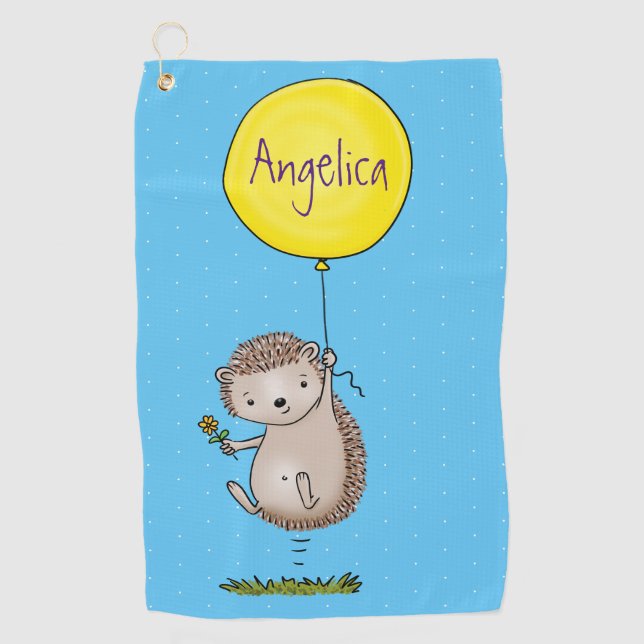 Niedlicher Igel und Muster des Cartoon in Ballon Golfhandtuch (Vorderseite)