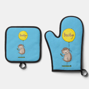 Niedlicher Igel und Muster des Cartoon in Ballon Ofenhandschuh & Topflappen-Set
