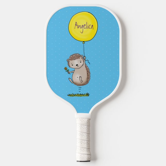 Niedlicher Igel und Muster des Cartoon in Ballon Pickleball Schläger (Vorderseite)