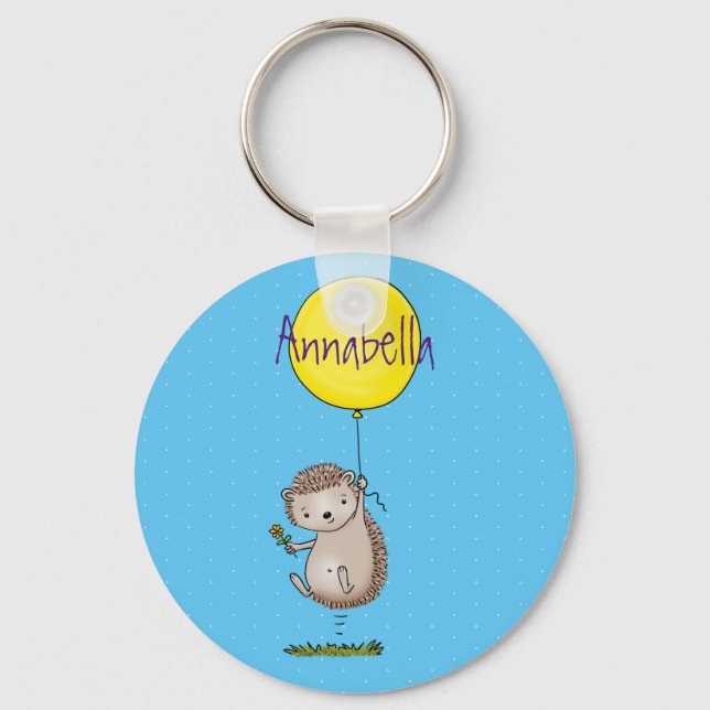 Niedlicher Igel und Muster des Cartoon in Ballon Schlüsselanhänger (Vorderseite)