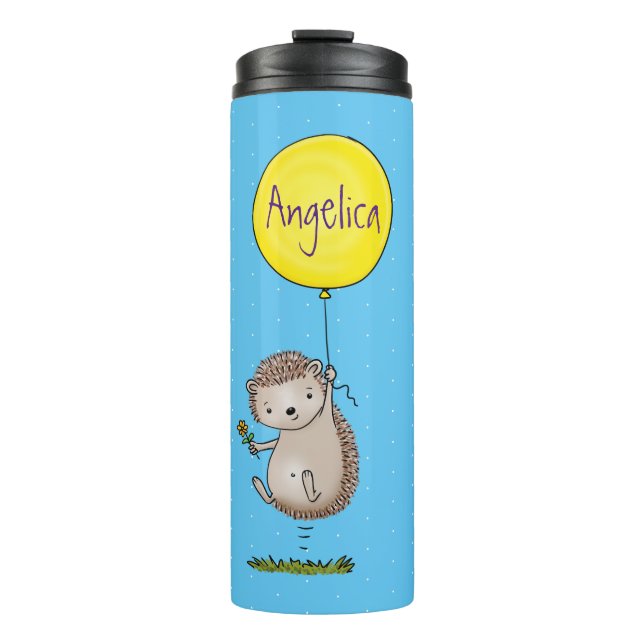 Niedlicher Igel und Muster des Cartoon in Ballon Thermosbecher (Vorderseite)