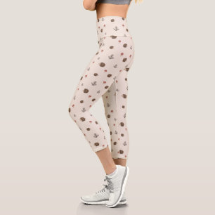 Niedlicher Igel und Pilzwaldmuster Capri Leggings