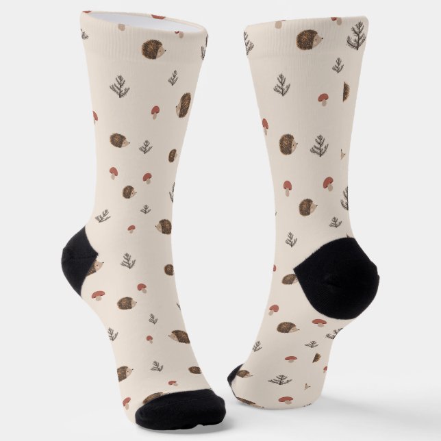 Niedlicher Igel und Pilzwaldmuster Socken (Gewinkelt)