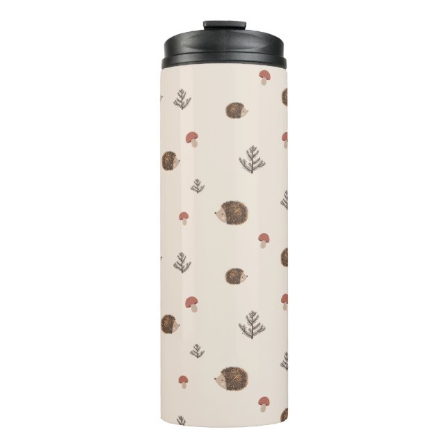Niedlicher Igel und Pilzwaldmuster Thermosbecher (Vorderseite)